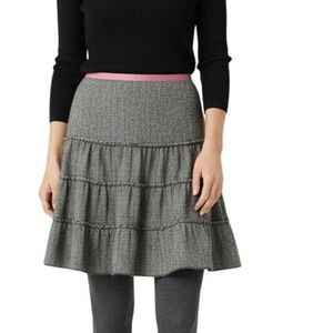 American Eagle Skirt 4 White Black Herringbone Tiered Ruffle Pink Waist Colorful